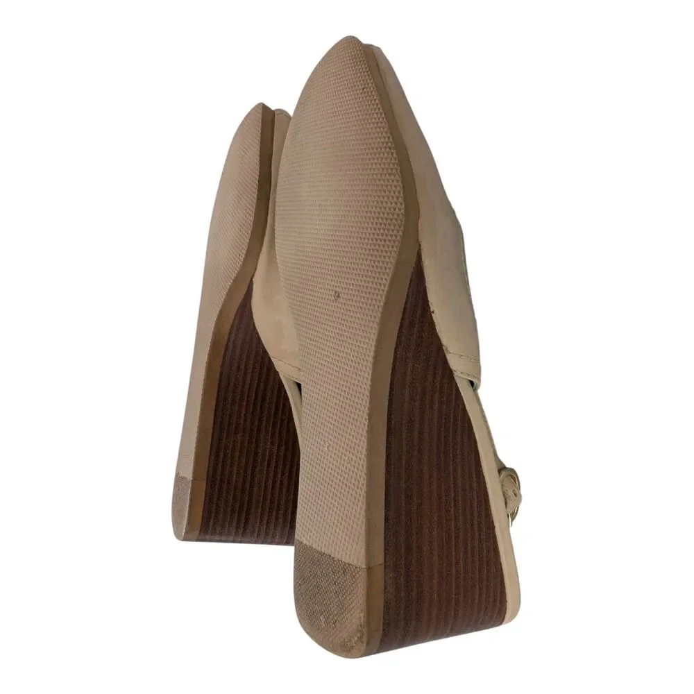 Etienne Aigner Scheme Beige Leather Peep-toe Slingback Wedge Sandals Size 7M